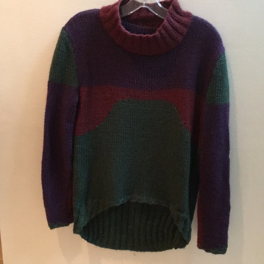Alpaca hand knit fall colorblock sweater, grad hem